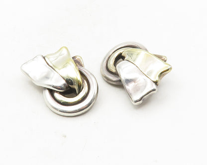 925 Sterling Silver  Vintage Shiny Two Tone Ribbon Non Pierce Earrings  EG5017