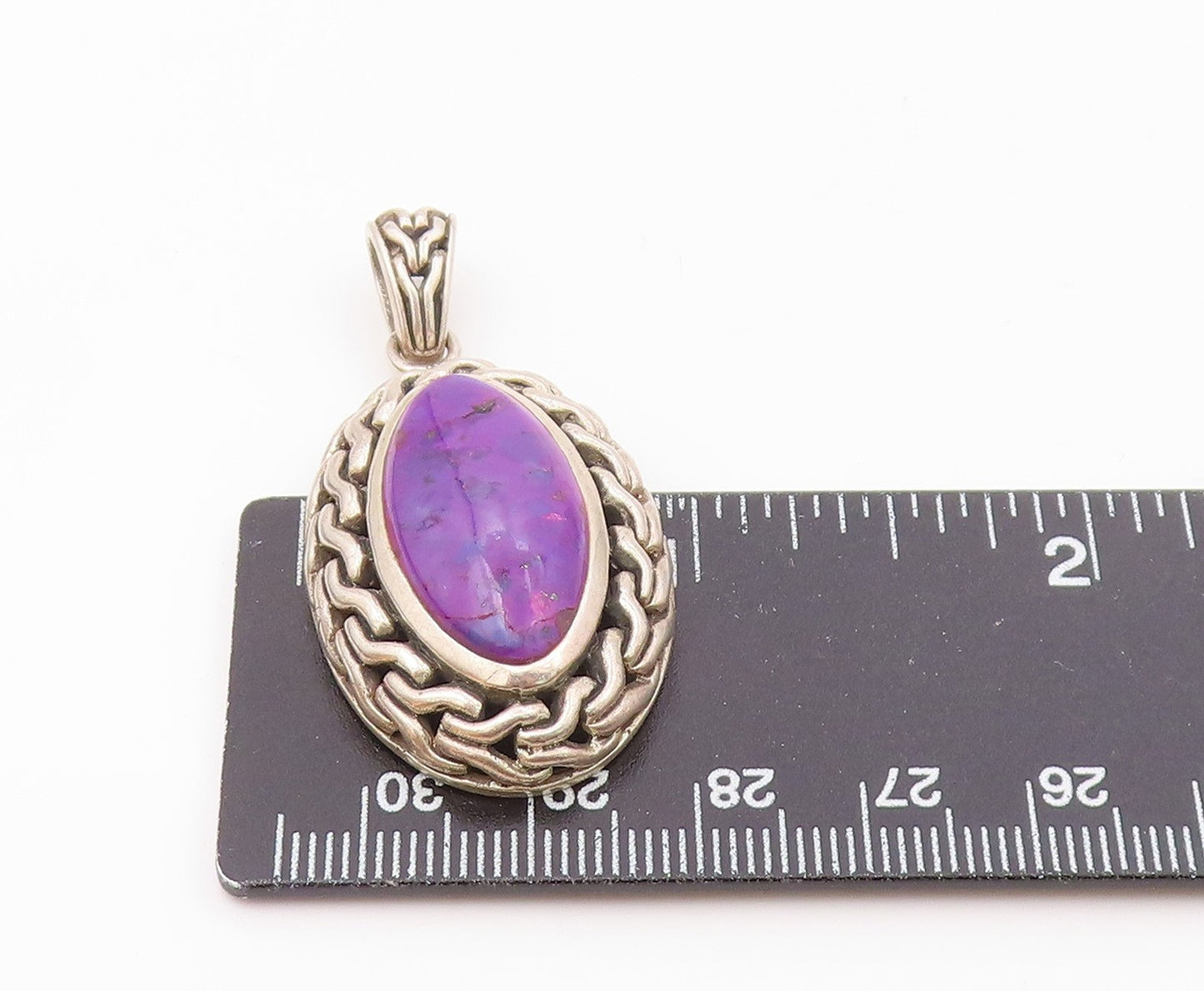 925 Sterling Silver  Vintage Purple Turquoise Chain Link Pendant  PT10356
