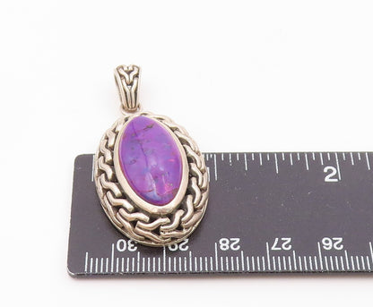 925 Sterling Silver  Vintage Purple Turquoise Chain Link Pendant  PT10356
