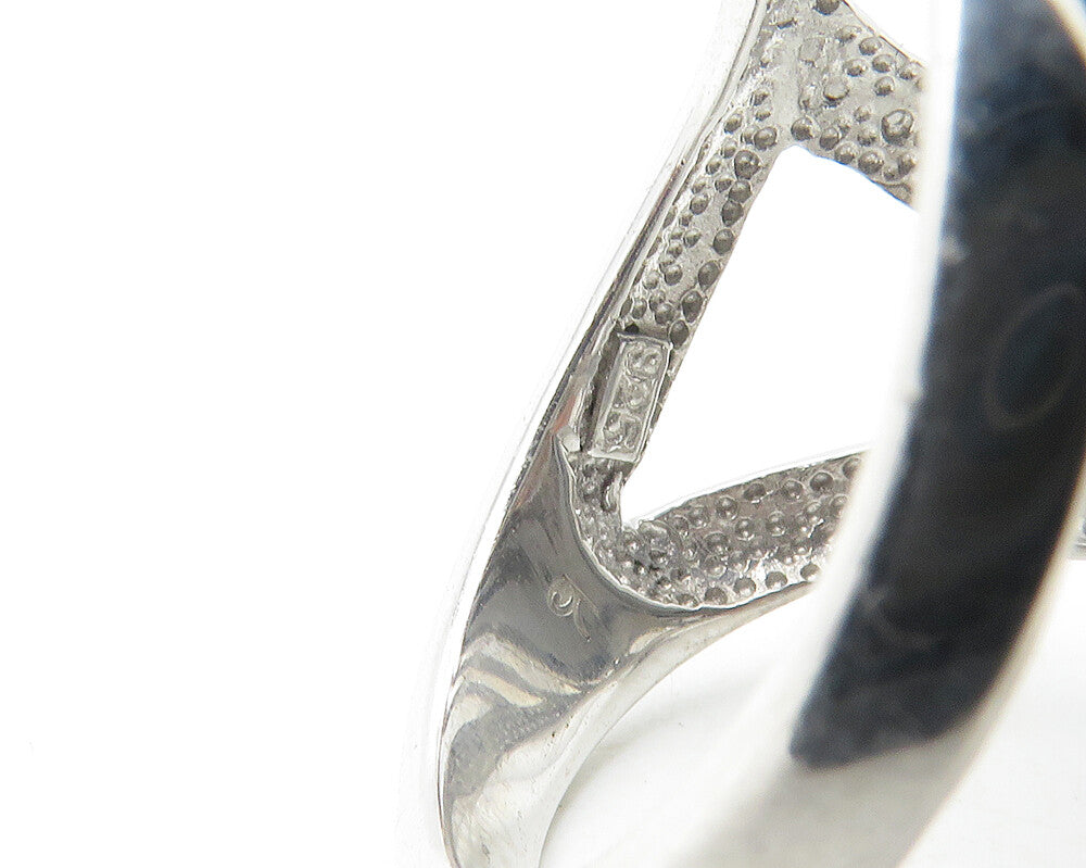 925 Sterling Silver  Large Marquise Cut Hematite Cocktail Ring Sz 7  RG11838