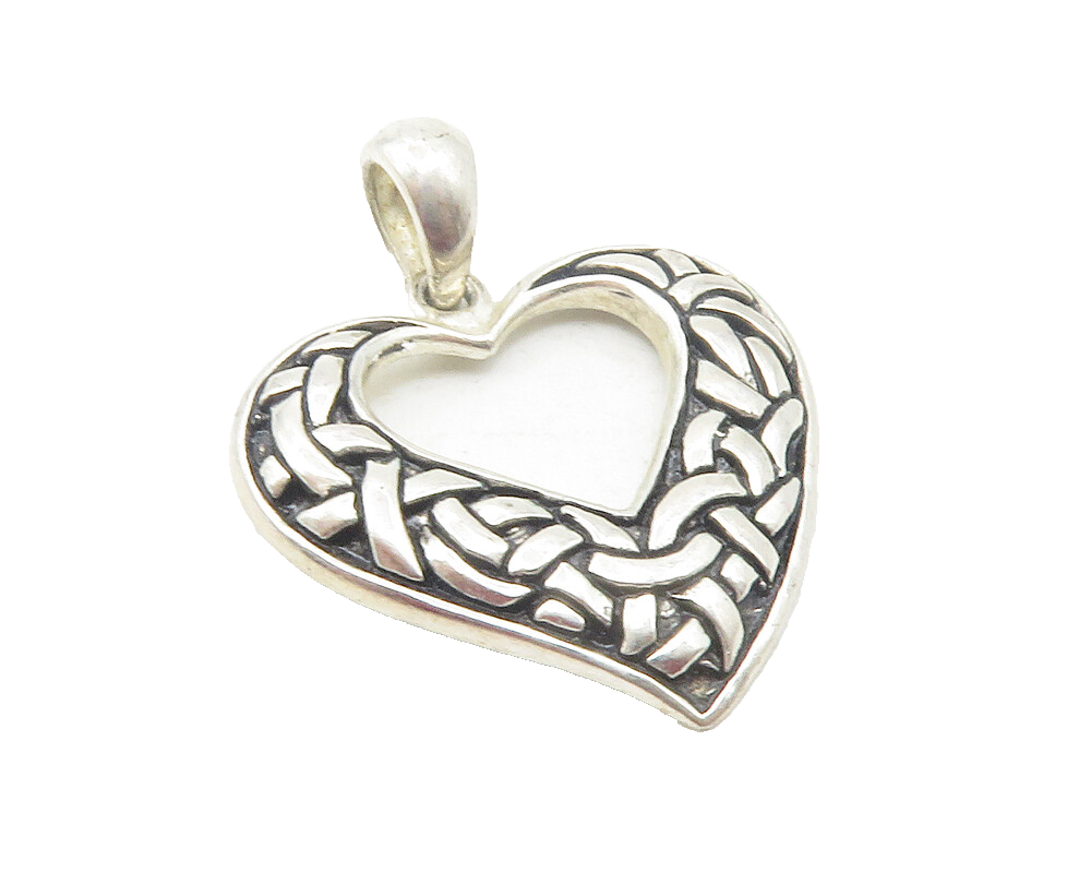 925 Sterling Silver  Vintage Twist Knot Patterned Love Heart Pendant  PT9569