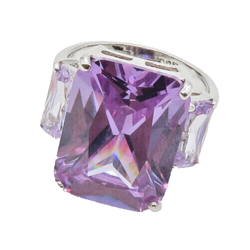 925 Sterling Silver  Purple Cubic Zirconia Shiny Cocktail Ring Sz 6  RG17189