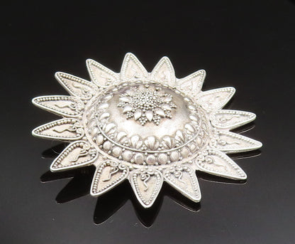 925 Sterling Silver  Vintage Hollow Beaded Sunflower Brooch Pin  BP9633