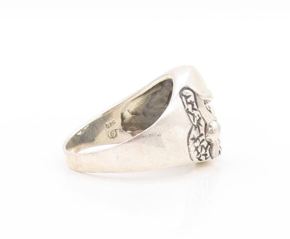 925 Sterling Silver Vintage Ring Chunky Large Carved Skull  Sz 15  RG32876