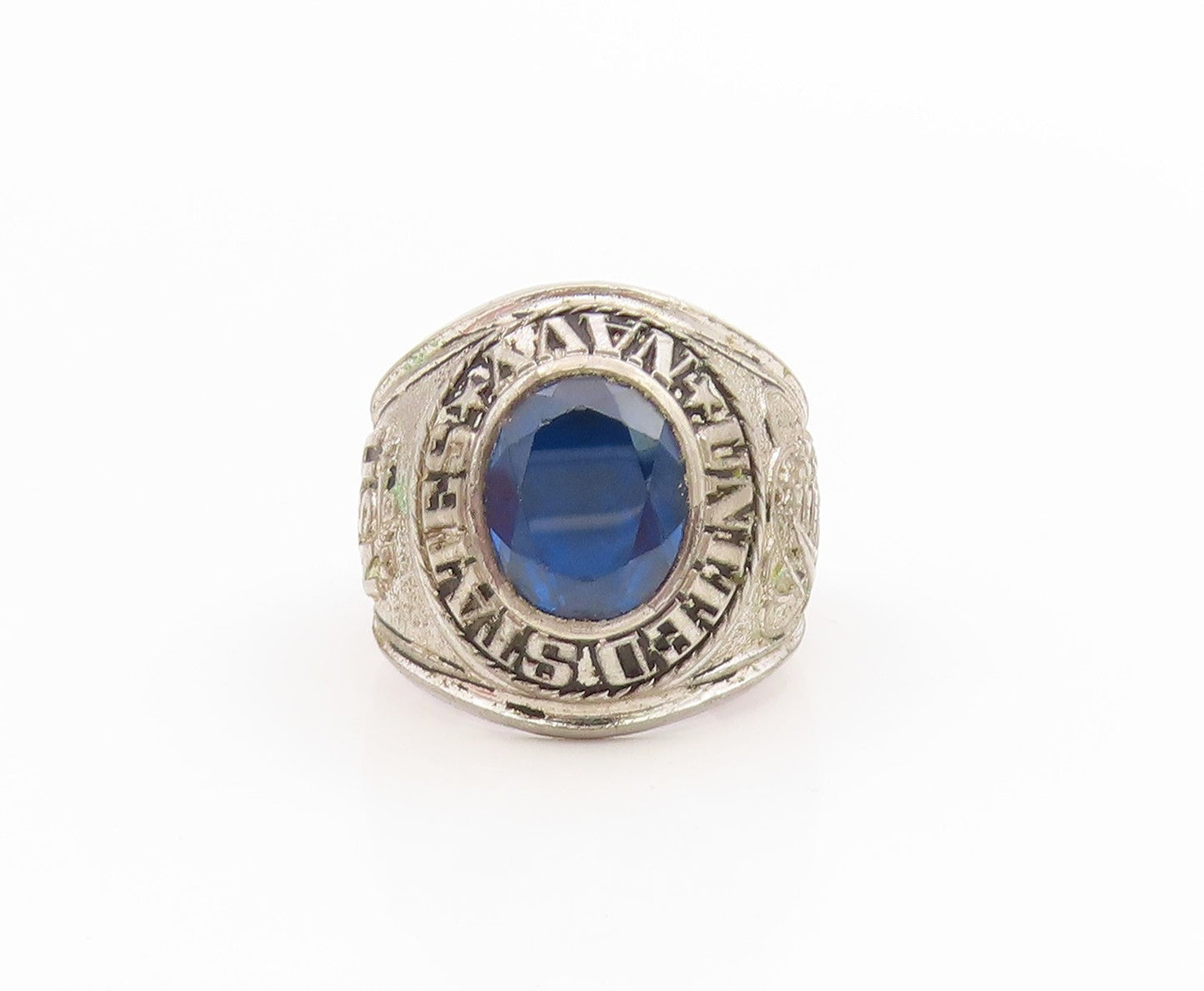 925 Sterling Silver Vintage Ring Blue CZ US Navy Veteran Eagle  Sz 9  RG34617