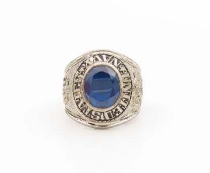 925 Sterling Silver Vintage Ring Blue CZ US Navy Veteran Eagle  Sz 9  RG34617