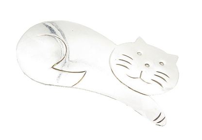 925 Sterling Silver  Vintage Shiny Etched Lying Cat Motif Brooch Pin  BP3706