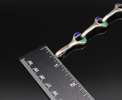 925 Sterling Silver  Vintage Green & Blue Enamel Wrench Link Bracelet  BT9708