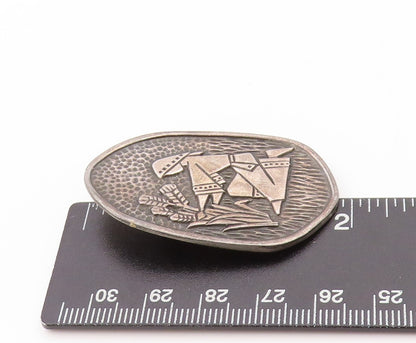 925 Sterling Silver Vintage Brooch ISRAEL Nature Lover Girl Etched  BP11616