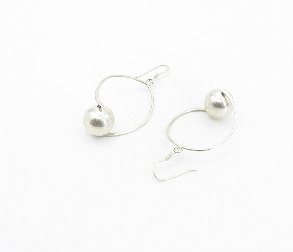 925 Sterling Silver  Vintage Polished Hollow Sphere Drop Earrings  EG4124