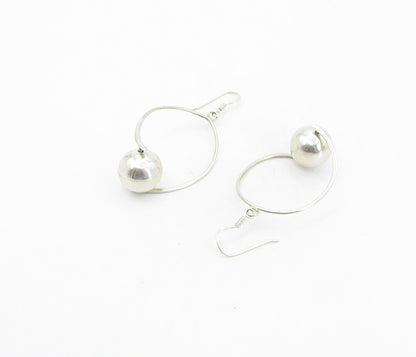 925 Sterling Silver  Vintage Polished Hollow Sphere Drop Earrings  EG4124