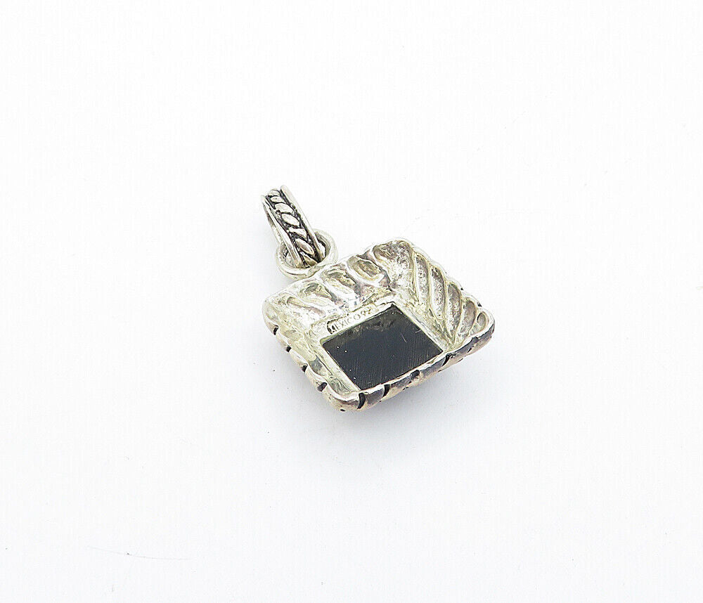 MEXICO 925 Sterling Silver  Vintage Black Onyx Twist Square Pendant  PT3118