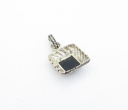 MEXICO 925 Sterling Silver  Vintage Black Onyx Twist Square Pendant  PT3118