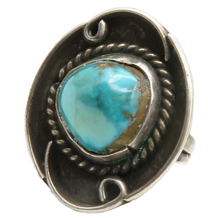 925 Silver  Vintage Turquoise Swirl Twist Cocktail Ring Sz 4.5  RG12791