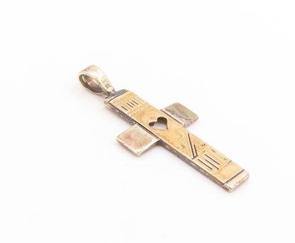 14K Gold & 925 Sterling Silver Vintage Pendant CAROLYN POLLACK Cross   PT24998