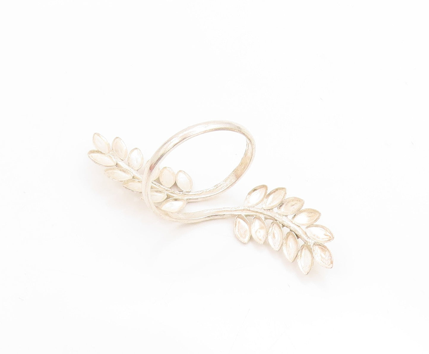 925 Sterling Silver Vintage Ring Modernist Botanical Leaf Band  Sz 11.5  RG34158