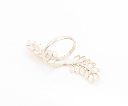 925 Sterling Silver Vintage Ring Modernist Botanical Leaf Band  Sz 11.5  RG34158