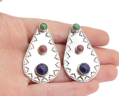 CARSI MEXICO 925 Silver  Vintage Lapis Lazuli Shiny Non Pierce Earrings EG2720