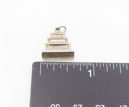 925 Sterling Silver  Vintage Three Floors House Motif Pendant  PT21495