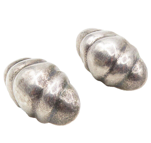 925 Sterling Silver  Vintage Dark Tone Fluted Hollow Dome Drop Earrings EG4885