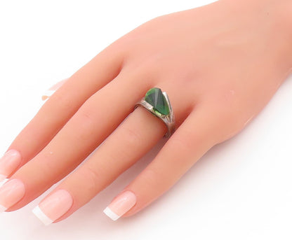 925 Sterling Silver Vintage Ring Deep Green CZ Minimalist Band  Sz 9  RG33644