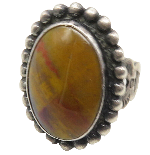 NAVAJO 925 Sterling Silver  Vintage Agate Cocktail Ring Sz 6.5  RG9611