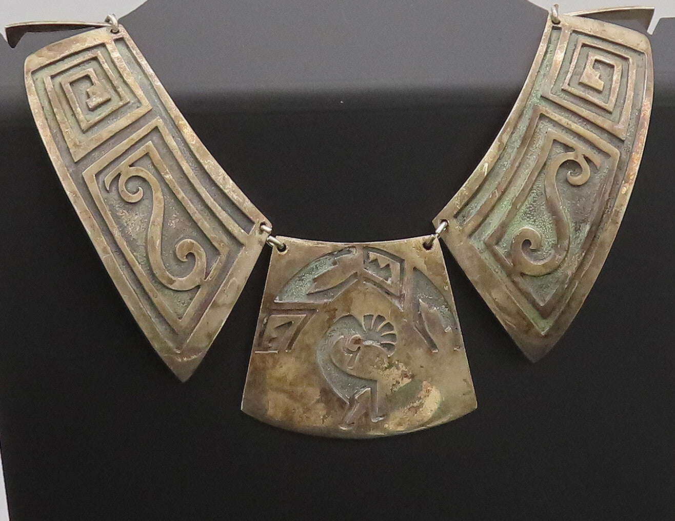 NAVAJO 925 Sterling Silver Vintage Southwestern Etched Solid Necklace NE4202