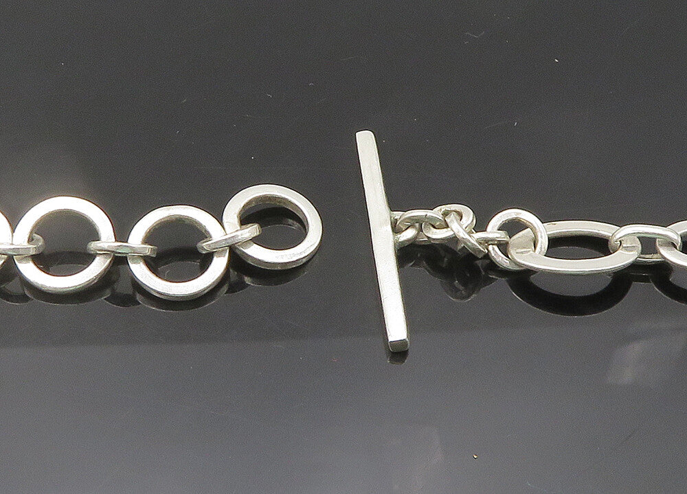 925 Sterling Silver  Vintage Shiny Lotus Flower Oval Chain Necklace  NE3513