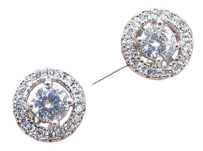 925 Sterling Silver  White Topaz & Cubic Zirconia Stud Earrings  EG1105