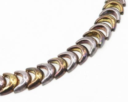 925 Sterling Silver  Vintage Two Tone Crescent Link Chain Necklace  NE3092