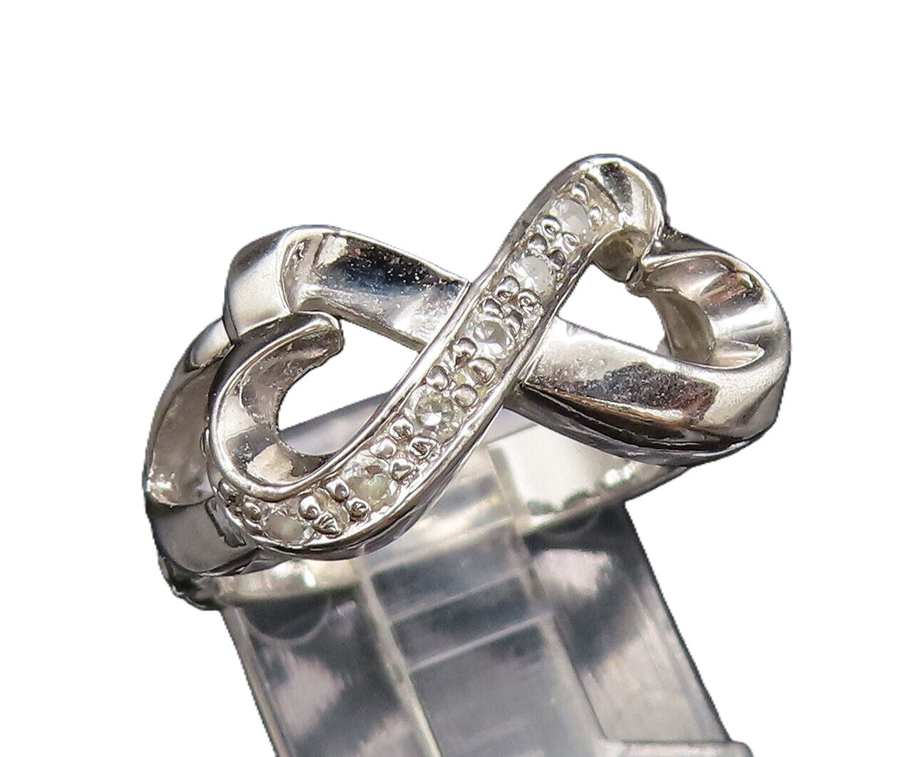 925 Silver  Vintage Fancy Topaz Heart Shaped Infinity Knot Ring Sz 7  RG26035