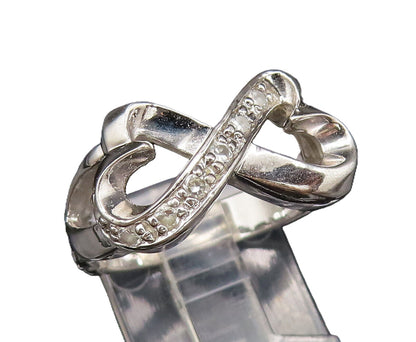 925 Silver  Vintage Fancy Topaz Heart Shaped Infinity Knot Ring Sz 7  RG26035