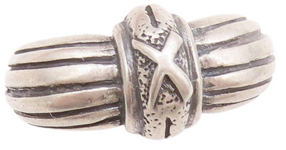 925 Sterling Silver Vintage Ring Dark Tone Grooved X Design  Sz 9  RG32963