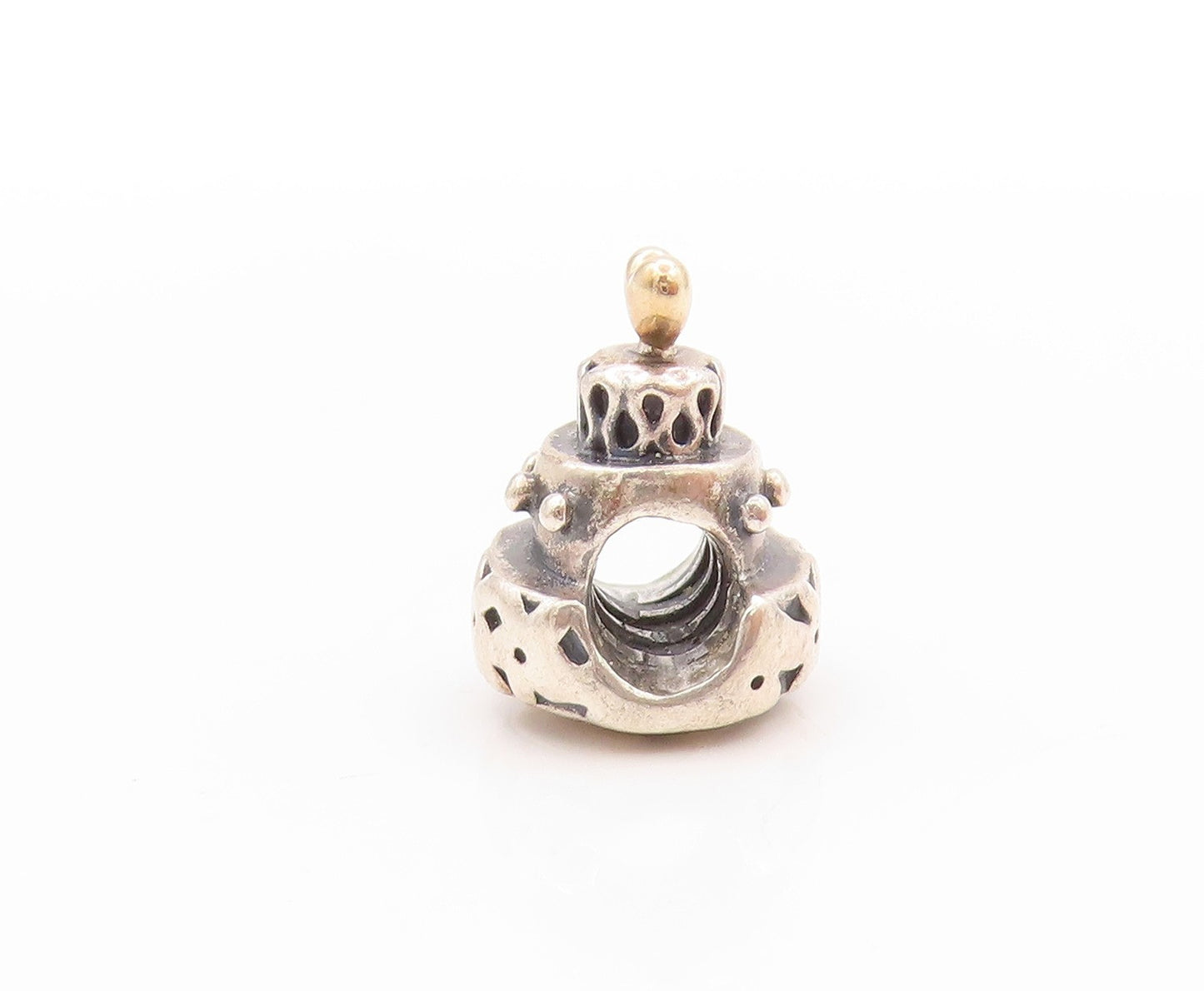 14k Gold 925 Sterling Silver Vintage Pendant PANDORA Wedding Cake Charm  PT24139