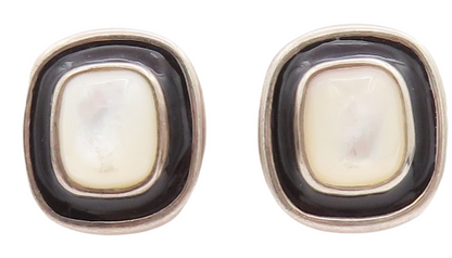 925 Sterling Silver Vintage Earrings ESPO SIG Framed Mother Of Pearls  EG13022