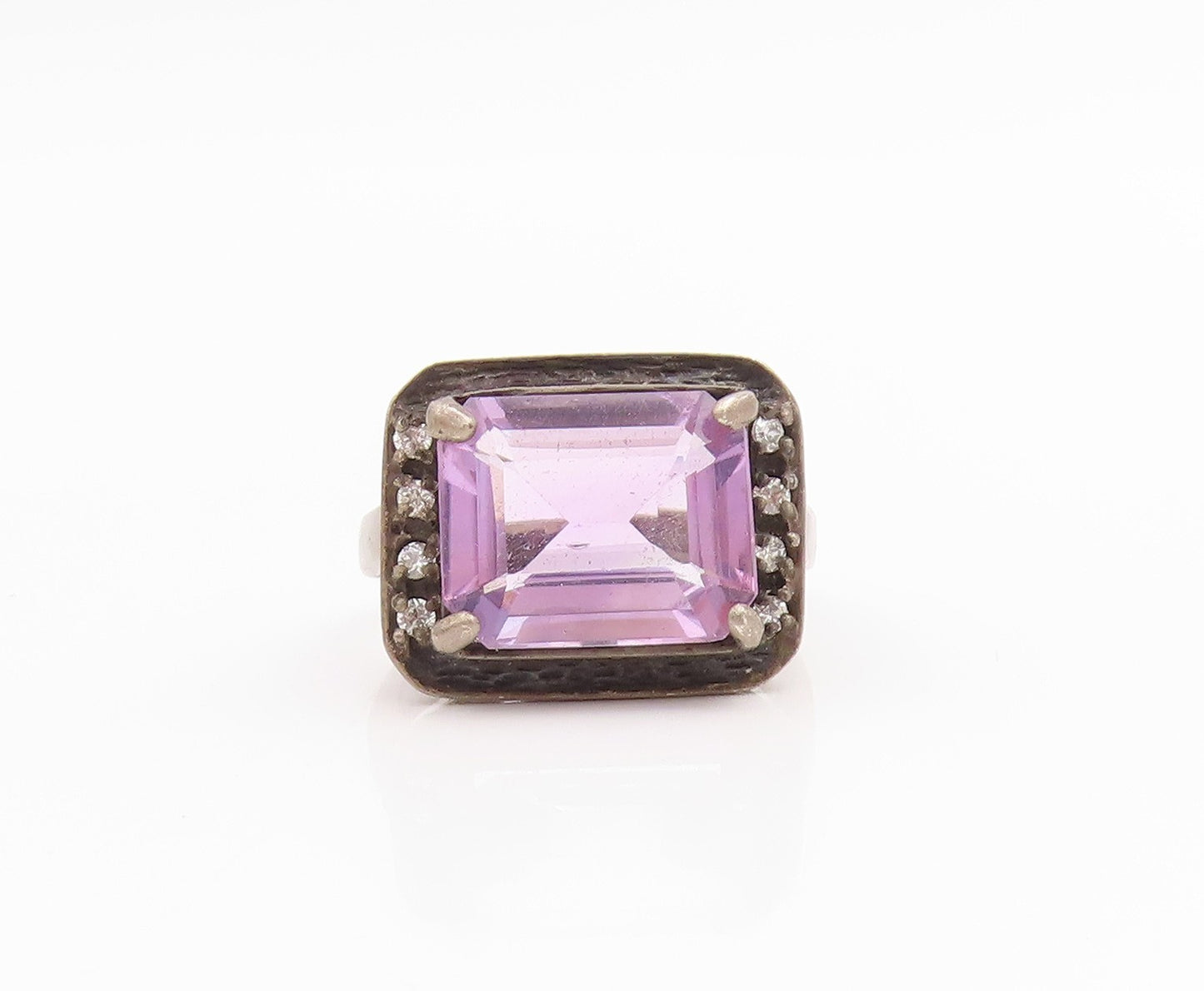 925 Sterling Silver Vintage Ring Amethyst & Topaz Geometric Band  Sz 6  RG33848