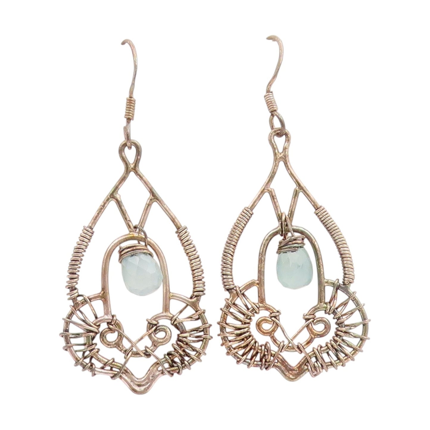 925 Sterling Silver Vintage Earrings Faceted Quartz Wire Wrapped Dangle  EG13856