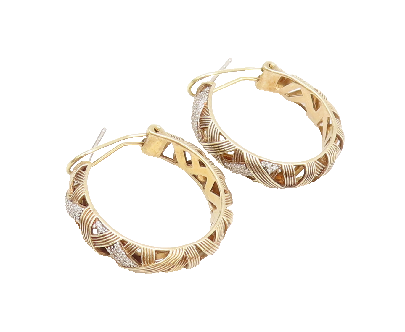 925 Sterling Silver  Vintage Genuine Diamonds Breaded Hoop Earrings  EG12608