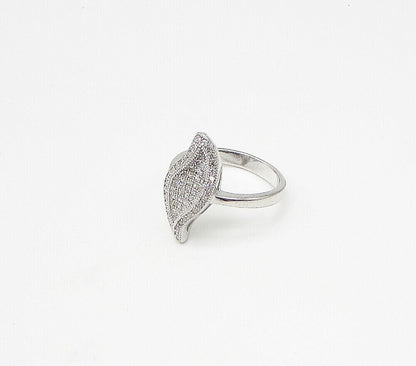 925 Sterling Silver White Cubic Zirconia Leaf Cluster Ring  Sz 8  RG3257