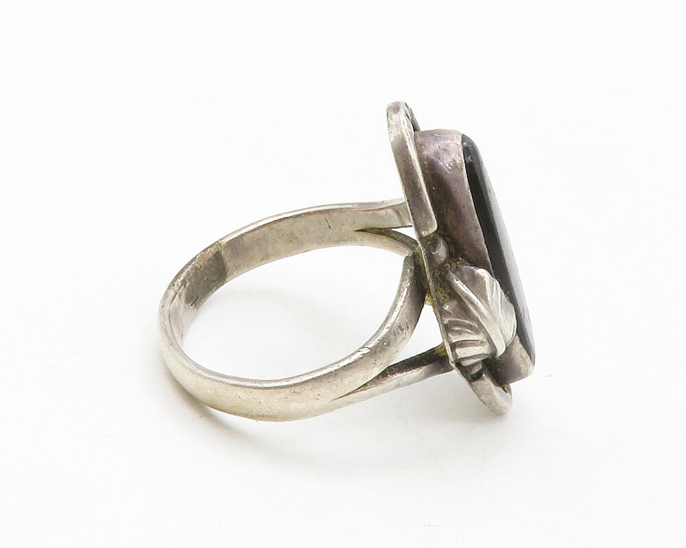 MEXICO 925 Silver  Vintage Antique Black Onyx Cocktail Ring Sz 8.5  RG13472