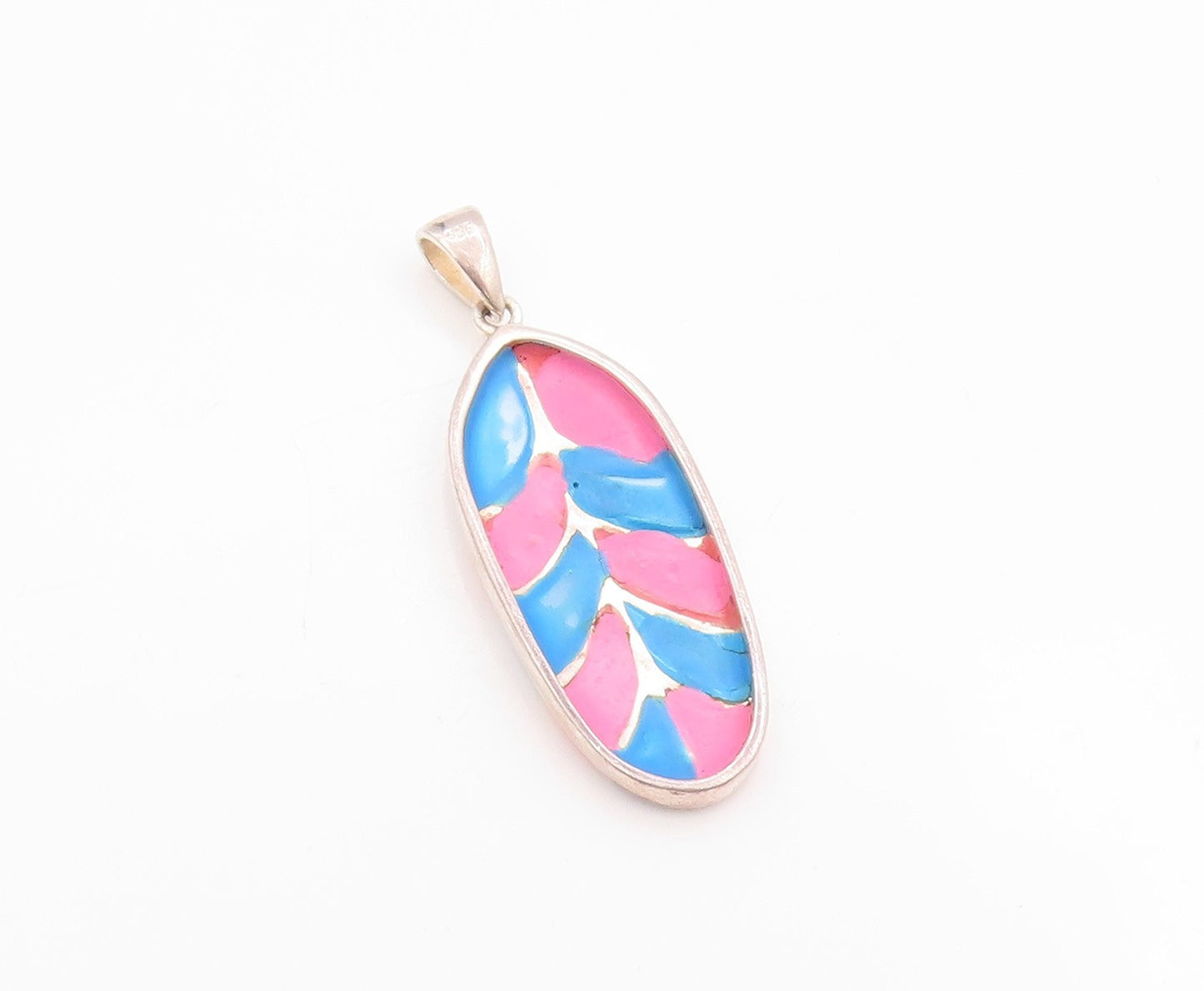 925 Sterling Silver Vintage Pendant Mother OF Pearl Inlay Leaf Design  PT24967