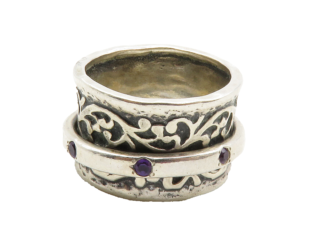 SHABLOOL ISRAEL 925 Silver  Vintage Amethyst Swirl Cocktail Ring Sz 6  RG12798
