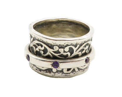 SHABLOOL ISRAEL 925 Silver  Vintage Amethyst Swirl Cocktail Ring Sz 6  RG12798