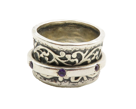 SHABLOOL ISRAEL 925 Silver  Vintage Amethyst Swirl Cocktail Ring Sz 6  RG12798