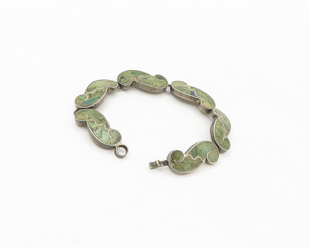MEXICO 925  Silver  Vintage Antique Turquoise Swirl Chain Bracelet  BT6876