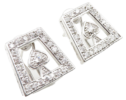 925 Sterling Silver  Sparkling Cubic Zirconia Love Heart Drop Earrings  EG5627