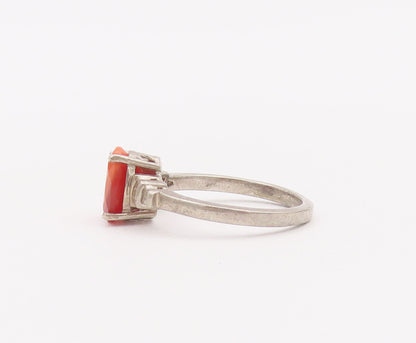 925 Sterling Silver Vintage Ring Oval Gemstone Diamonds Side Stones Sz 7 RG28071