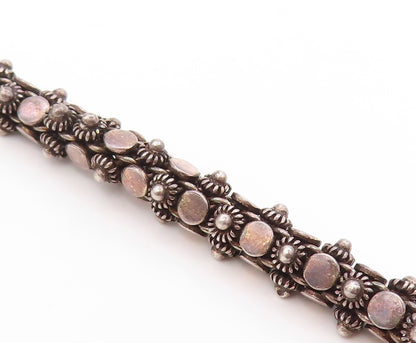 925 Sterling Silver Vintage Necklace Dark Tone Floral Beaded Rope Chain  NE4676