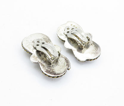MEXICO 925 Sterling Silver  Vintage Two Tone Twist Non Pierce Earrings  EG2863