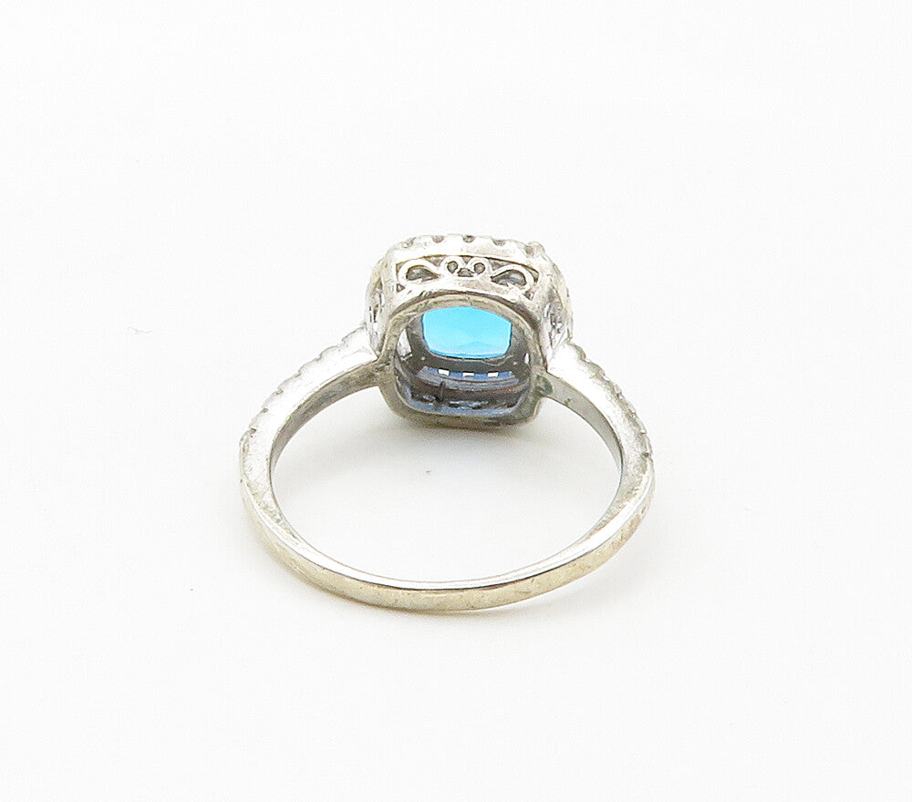 925 Sterling Silver Faceted Blue Topaz Solitaire Accent Ring Sz 6.5 RG15340